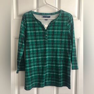 Karen Scott Small Green and Red geometric pattern Green Plaid Women's Top